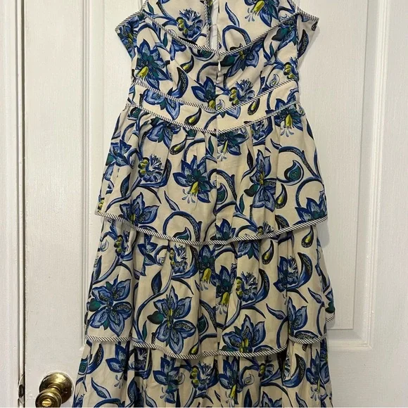 Hunter Bell Berkley Crisscross Halter Tiered Ruffle Midi Dress sz 6